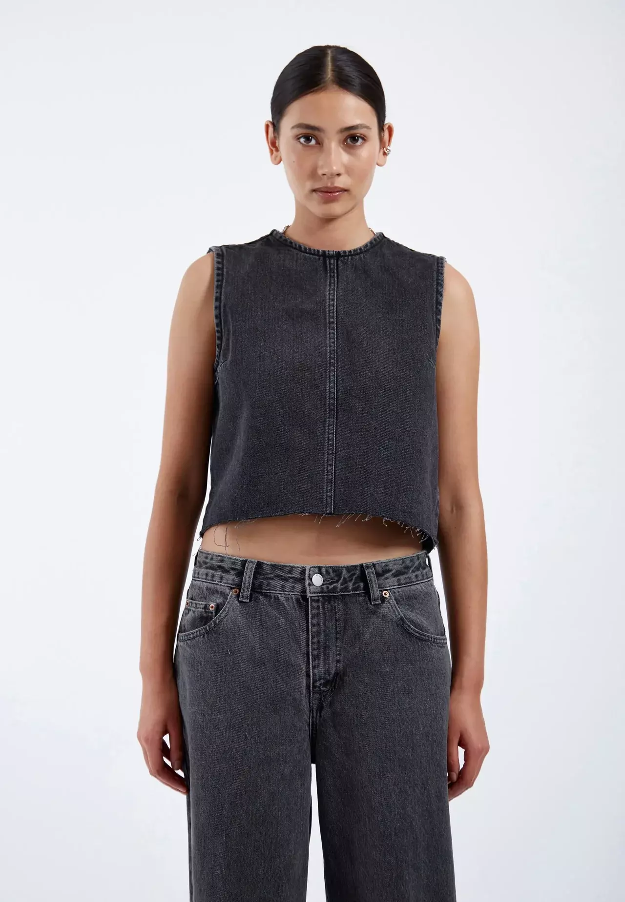 Dr. Denim Erin Top Retro Black Crop Top Denim Damen schwarz